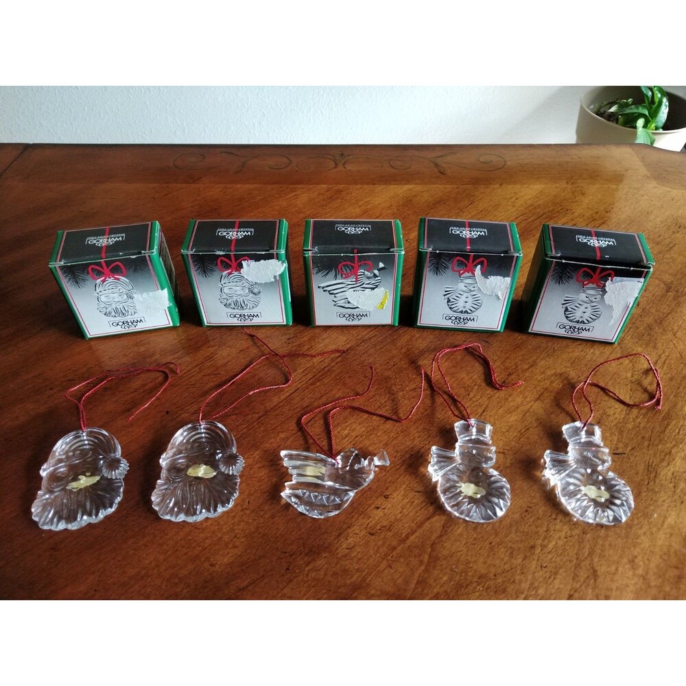 5x Vintage Gorham Full Lead Crystal Christmas Ornaments Boxes West Germany